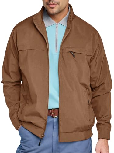 Runcati Men's Lightweight Full Zip Jackets Golf Stand Collar Bomber Jacket Casual Windbreaker Outwear
