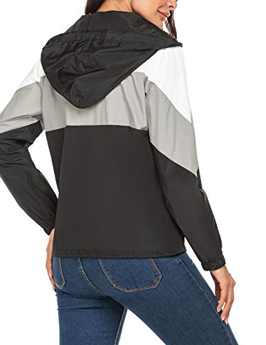 SoTeer Women's Lightweight Hooded Waterproof Rain Jacket Windbreaker Packable Active Outdoor Raincoat (Black, M)
