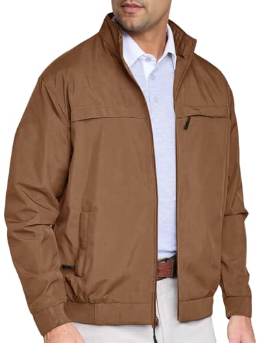 Runcati Men's Lightweight Full Zip Jackets Golf Stand Collar Bomber Jacket Casual Windbreaker Outwear