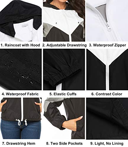 SoTeer Women's Lightweight Hooded Waterproof Rain Jacket Windbreaker Packable Active Outdoor Raincoat (Black, M)