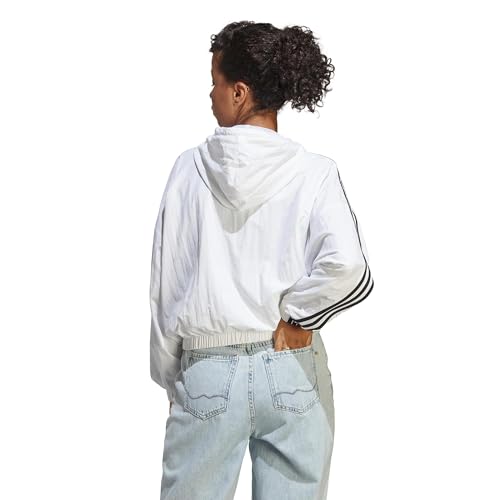 adidas Women's Essentials 3-Stripes Woven Windbreaker, White/Black
