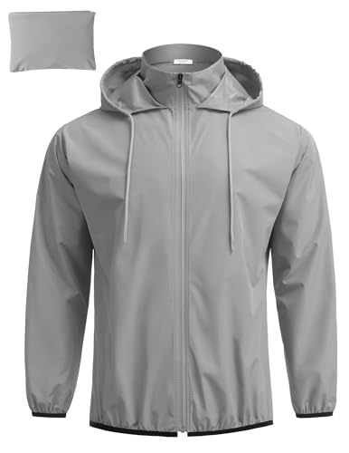 COOFANDY Rain Jackets for Men Waterproof Active Rain Coat Lightweight Rain Shell with Hood Windbreaker Gray