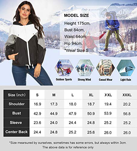 SoTeer Women's Lightweight Hooded Waterproof Rain Jacket Windbreaker Packable Active Outdoor Raincoat (Black, M)