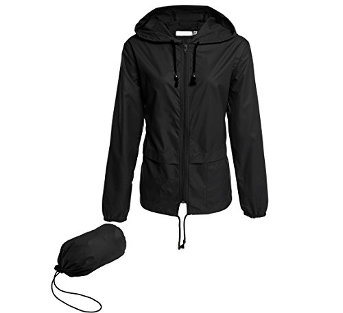 Hount Women's Lightweight Hooded Windbreaker Waterproof Windbreaker Jackets with Hood (Black, XXL)