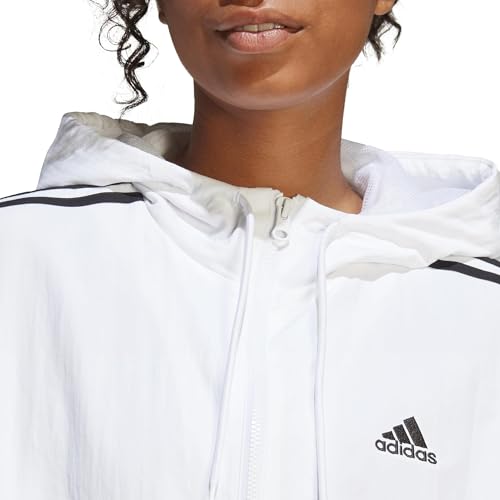 adidas Women's Essentials 3-Stripes Woven Windbreaker, White/Black
