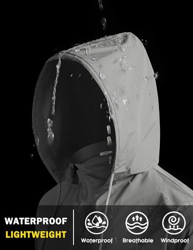 COOFANDY Rain Jackets for Men Waterproof Active Rain Coat Lightweight Rain Shell with Hood Windbreaker Gray