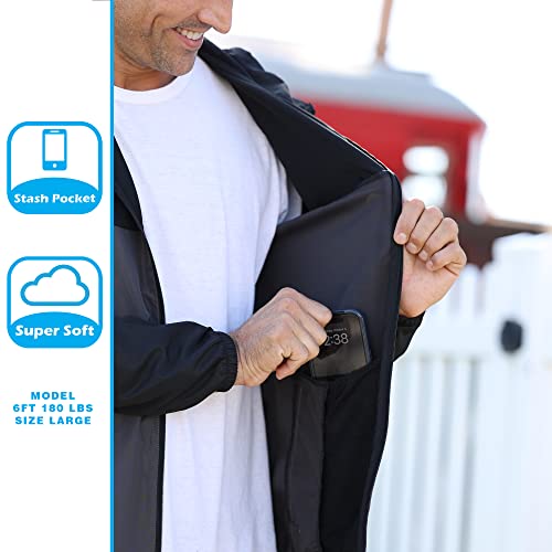 Global Men's Hooded Lightweight Windbreaker Rain Jacket Water Resistant Shell, Black/Graphite, XL
