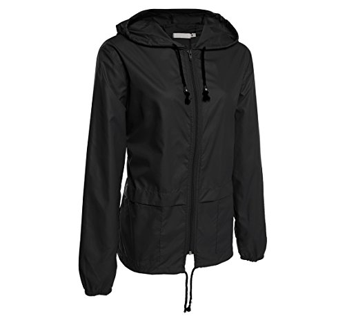 Hount Women's Lightweight Hooded Windbreaker Waterproof Windbreaker Jackets with Hood (Black, XXL)