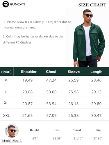 Runcati Men's Lightweight Full Zip Jackets Golf Stand Collar Bomber Jacket Casual Windbreaker Outwear