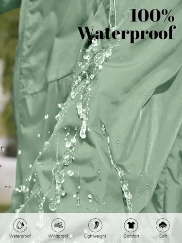 CRIPOM Rain Jacket For Travel Clothes Women Lightweight Waterproof Windbreaker Jacket For Women Outdoor Raincoat With Pockets Green L