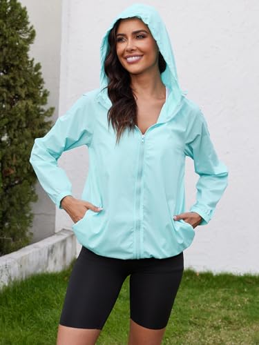 PITINAN Hiking Rain Jacket Women Packable Lightweight Windbreaker Jacket Women Waterproof Rain Jacket Lightweight Outdoor Windbreaker Rain Coat Shell for Hiking, Travel Light Blue M