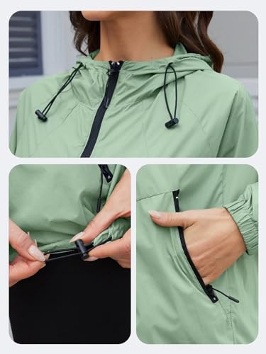 CRIPOM Rain Jacket For Travel Clothes Women Lightweight Waterproof Windbreaker Jacket For Women Outdoor Raincoat With Pockets Green L