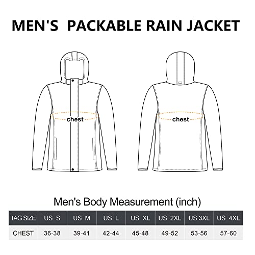 33,000ft Packable Rain Jacket Men's Lightweight Waterproof Rain Shell Jacket Raincoat with Hood for Golf Cycling Windbreaker