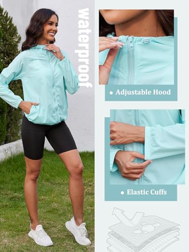 PITINAN Hiking Rain Jacket Women Packable Lightweight Windbreaker Jacket Women Waterproof Rain Jacket Lightweight Outdoor Windbreaker Rain Coat Shell for Hiking, Travel Light Blue M