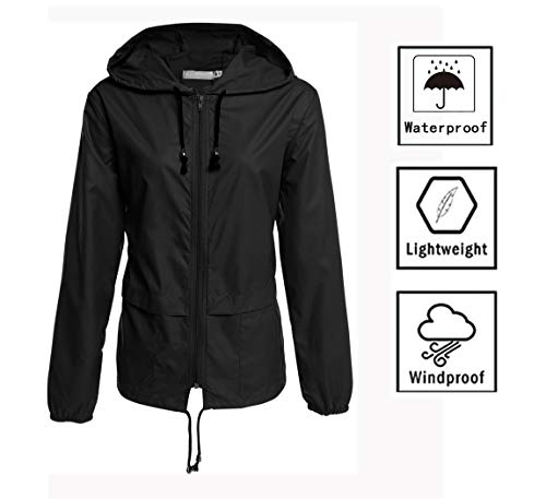 Hount Women's Lightweight Hooded Windbreaker Waterproof Windbreaker Jackets with Hood (Black, XXL)