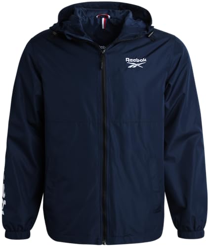 Reebok Men's Jacket - Full Zip Polar Fleece Lined Windbreaker Jacket - Weather Resistant Windbreaker Jackets for Men (S-XXL), Size Large, Vector Navy