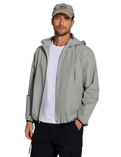 COOFANDY Rain Jackets for Men Waterproof Active Rain Coat Lightweight Rain Shell with Hood Windbreaker Gray