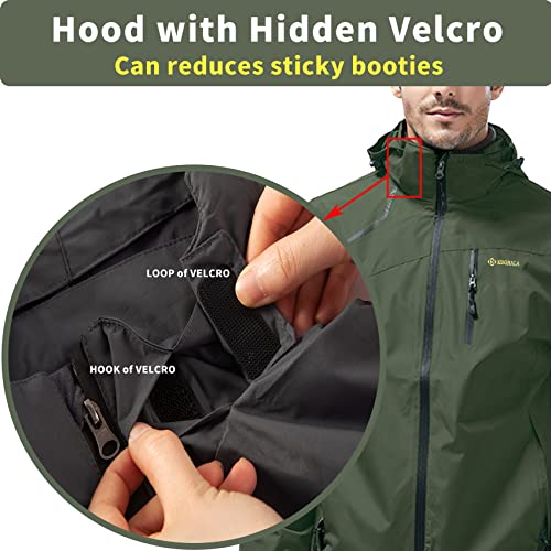 Kugnala Mens Lightweight Rain Jacket Waterproof Rain Coat Hooded Windproof Windbreaker Jackets for Men Hiking Cycling Travel Green M