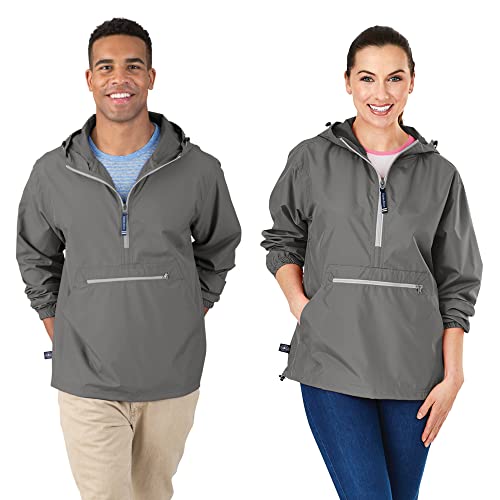 Charles River Apparel Pack-N-Go Windbreaker Pullover Hooded Jacket, Gray, 2XL