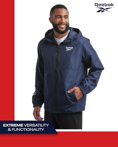 Reebok Men's Jacket - Full Zip Polar Fleece Lined Windbreaker Jacket - Weather Resistant Windbreaker Jackets for Men (S-XXL), Size Large, Vector Navy