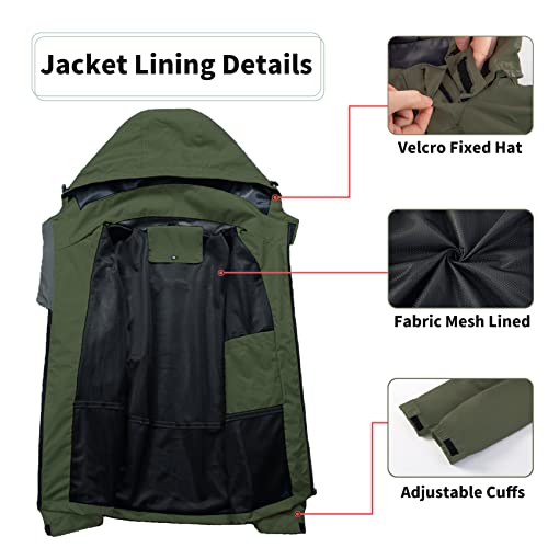 Kugnala Mens Lightweight Rain Jacket Waterproof Rain Coat Hooded Windproof Windbreaker Jackets for Men Hiking Cycling Travel Green M