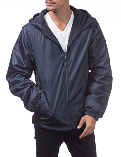 Pro Club Men's Fleece Lined Windbreaker Jacket, Large, Navy
