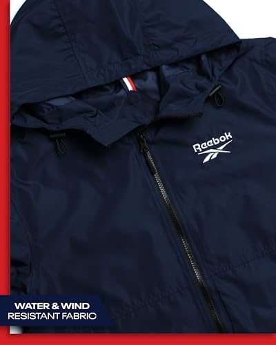 Reebok Men's Jacket - Full Zip Polar Fleece Lined Windbreaker Jacket - Weather Resistant Windbreaker Jackets for Men (S-XXL), Size Large, Vector Navy