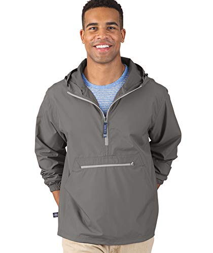 Charles River Apparel Pack-N-Go Windbreaker Pullover Hooded Jacket, Gray, 2XL