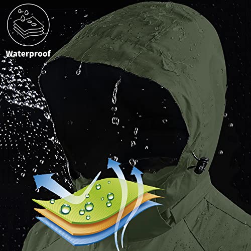Kugnala Mens Lightweight Rain Jacket Waterproof Rain Coat Hooded Windproof Windbreaker Jackets for Men Hiking Cycling Travel Green M