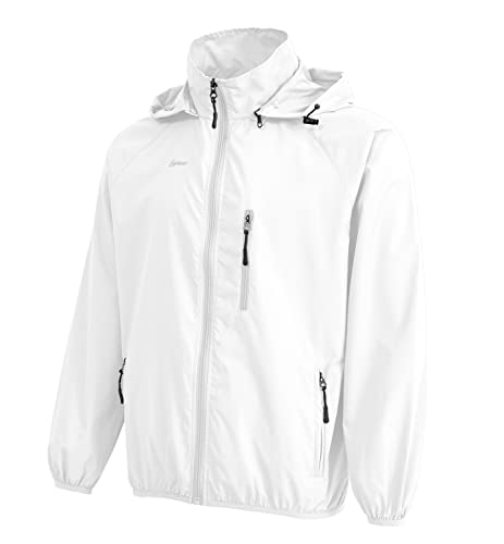 Spmor Men's Lightweight Waterproof Jacket Packable Windbreaker Running Coat White L