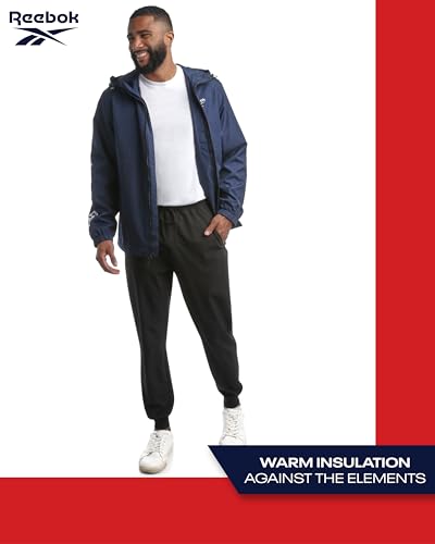 Reebok Men's Jacket - Full Zip Polar Fleece Lined Windbreaker Jacket - Weather Resistant Windbreaker Jackets for Men (S-XXL), Size Large, Vector Navy