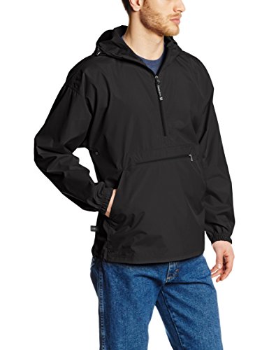 Charles River Apparel Pack-N-Go Windbreaker Pullover Hooded Jacket, Black, 3XL