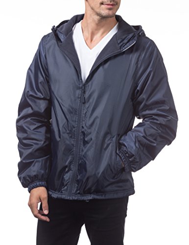 Pro Club Men's Fleece Lined Windbreaker Jacket, Large, Navy