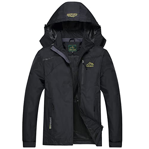 GIISAM Mens Rain Jacket Waterproof with Hood Lightweight Rain Coat Soft Shell Windbreaker Jackets for Men Hiking Travel Black