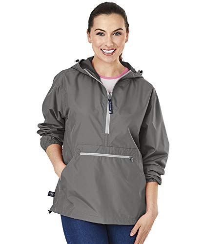 Charles River Apparel Pack-N-Go Windbreaker Pullover Hooded Jacket, Gray, 2XL