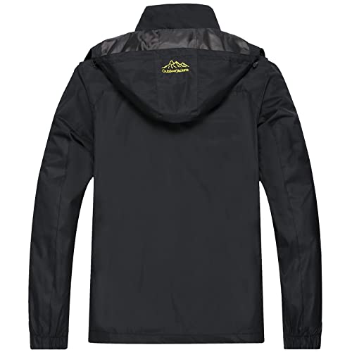 GIISAM Mens Rain Jacket Waterproof with Hood Lightweight Rain Coat Soft Shell Windbreaker Jackets for Men Hiking Travel Black
