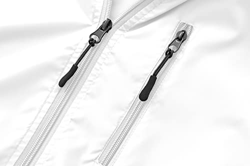 Spmor Men's Lightweight Waterproof Jacket Packable Windbreaker Running Coat White L