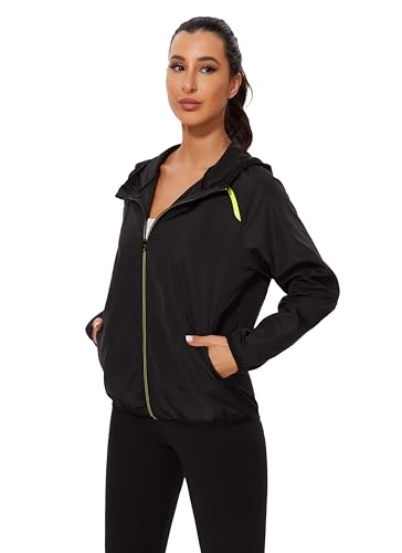 NINGMI Waterproof Raincoat with Hood Windbreaker Rain Jacket for Women Zipper Lightweight Hiking Outdoor