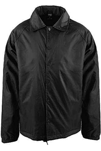 Shaka Wear Men’s Coach Jacket – Classic Windbreaker Nylon Water Resistance Relaxed Fit Snaps Blank Coat CJ02 Black 4XL
