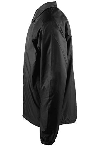 Shaka Wear Men’s Coach Jacket – Classic Windbreaker Nylon Water Resistance Relaxed Fit Snaps Blank Coat CJ02 Black 4XL