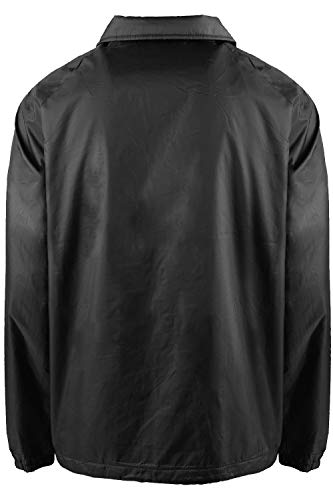 Shaka Wear Men’s Coach Jacket – Classic Windbreaker Nylon Water Resistance Relaxed Fit Snaps Blank Coat CJ02 Black 4XL