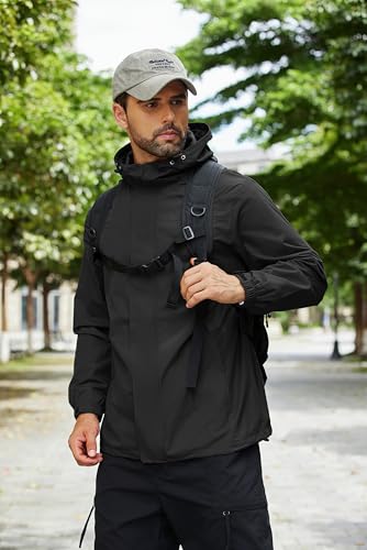 COOFANDY Mens Rain Jacket Waterproof With Hooded Lightweight Packable Raincoat Windbreaker For Golf Travel Black L