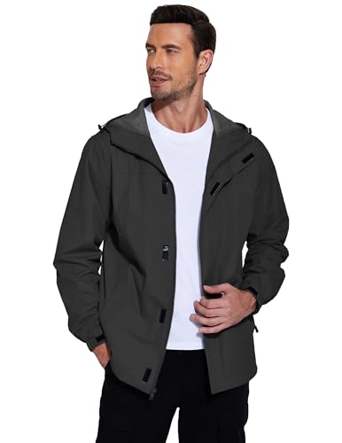 COOFANDY Mens Rain Jacket Waterproof With Hooded Lightweight Packable Raincoat Windbreaker For Golf Travel Black L