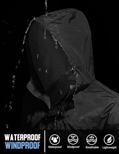 COOFANDY Mens Rain Jacket Waterproof With Hooded Lightweight Packable Raincoat Windbreaker For Golf Travel Black L