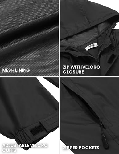 COOFANDY Mens Rain Jacket Waterproof With Hooded Lightweight Packable Raincoat Windbreaker For Golf Travel Black L