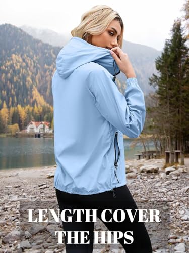PITINAN Windbreaker Women Rain Jacket With Hood Waterproof Lightweight Packable Rain Coats For Women Outdoor Raincoat With Pockets Blue S