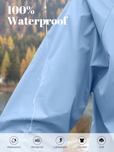 PITINAN Windbreaker Women Rain Jacket With Hood Waterproof Lightweight Packable Rain Coats For Women Outdoor Raincoat With Pockets Blue S