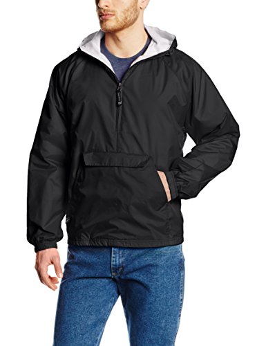 Charles River Apparel Classic Windbreaker Pullover Hooded Jacket, Black, 4XL
