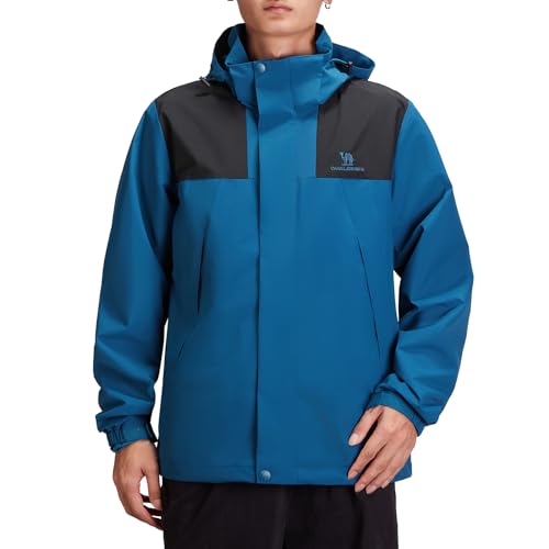 CAMEL CROWN Men's Waterproof Jacket Shell Windbreaker Hooded Rain Coat for Outdoor Hiking Climbing Traveling Lake Blue L