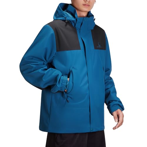 CAMEL CROWN Men's Waterproof Jacket Shell Windbreaker Hooded Rain Coat for Outdoor Hiking Climbing Traveling Lake Blue L